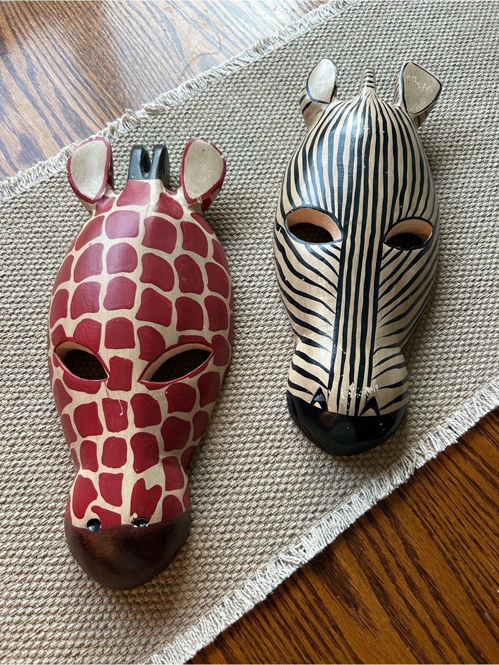 Animal Red Giraffe and Black-Striped Zebra Wall Masks